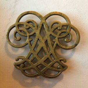 Thomas Jefferson Cipher 1951 Brass Gold Trivet Riser with Patina Gold Decor